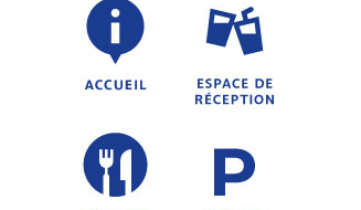 icône accueil; espace de réception; traiteur; parking